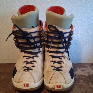 Vintage 1990 Burton Men's Freestyle Blue & Tan Leather Snowboard Boots Men SZ 8